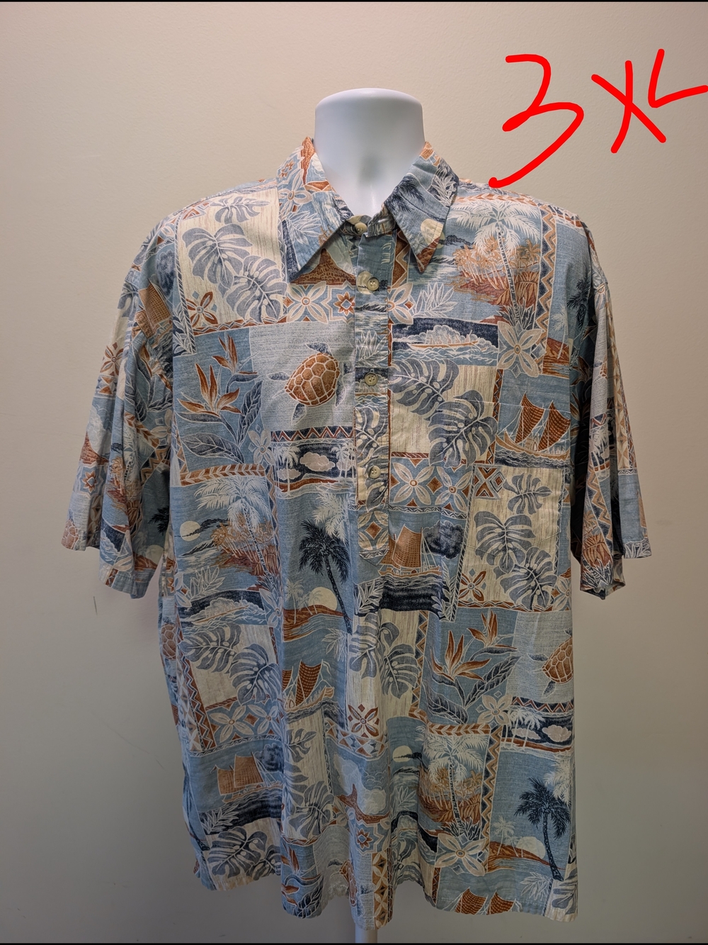 Classic Short-Sleeve Hawaiian Shirt in Blue and Tan